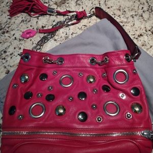 Vintage Rare Betsey Johnson Leather Fuschia Handbag with Metal buttons